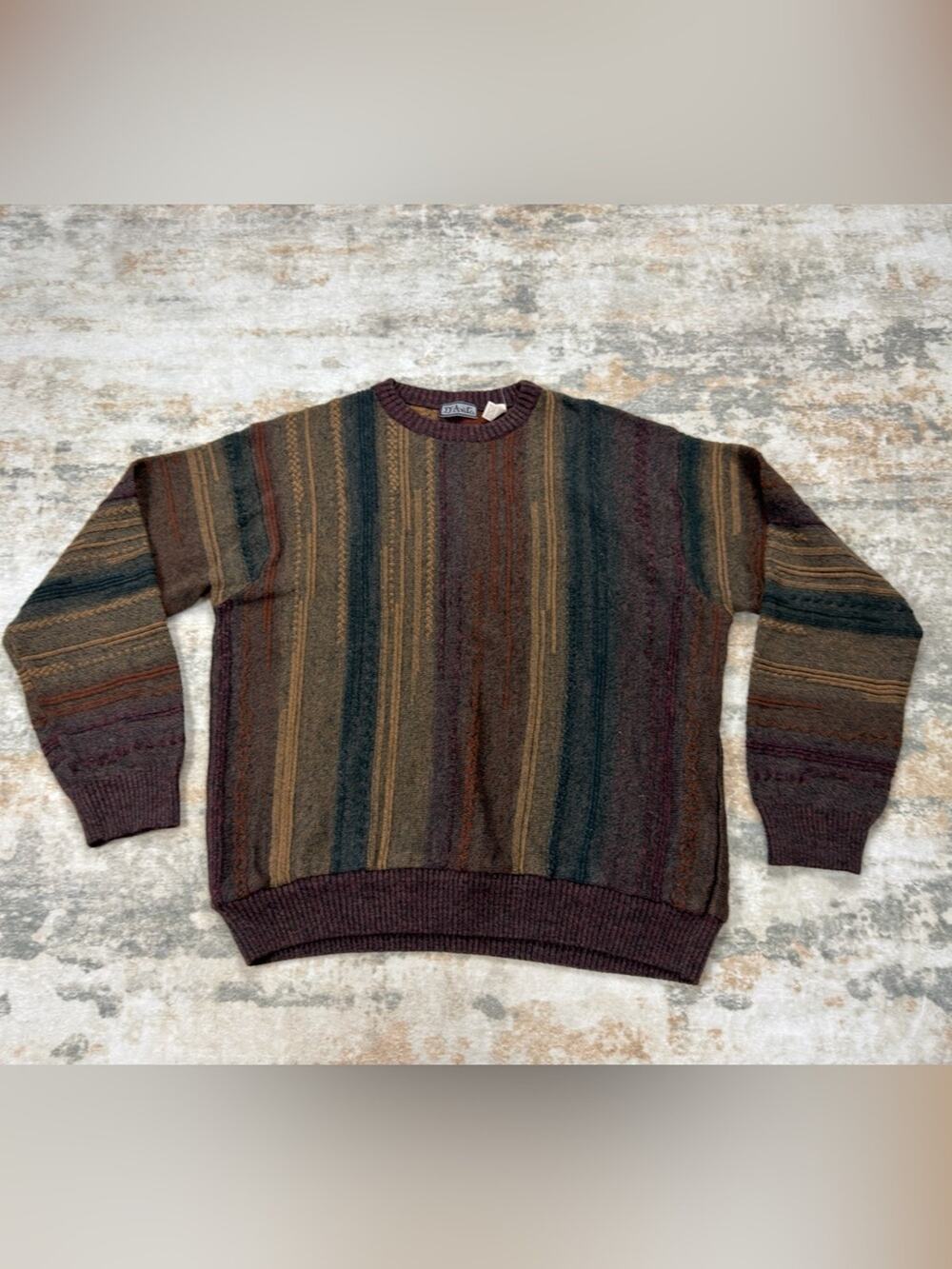 80s Vintage Davila XL Coogi Style Textured Knit Wool Blend Sweater